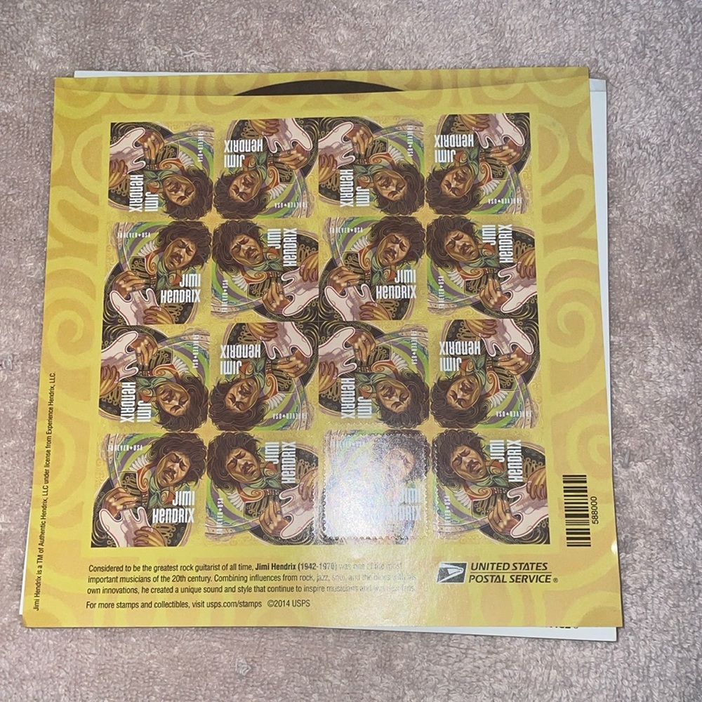 JIMI HENDRIX 16 UN-HINGED USPS STAMPS COLLECTIBLE